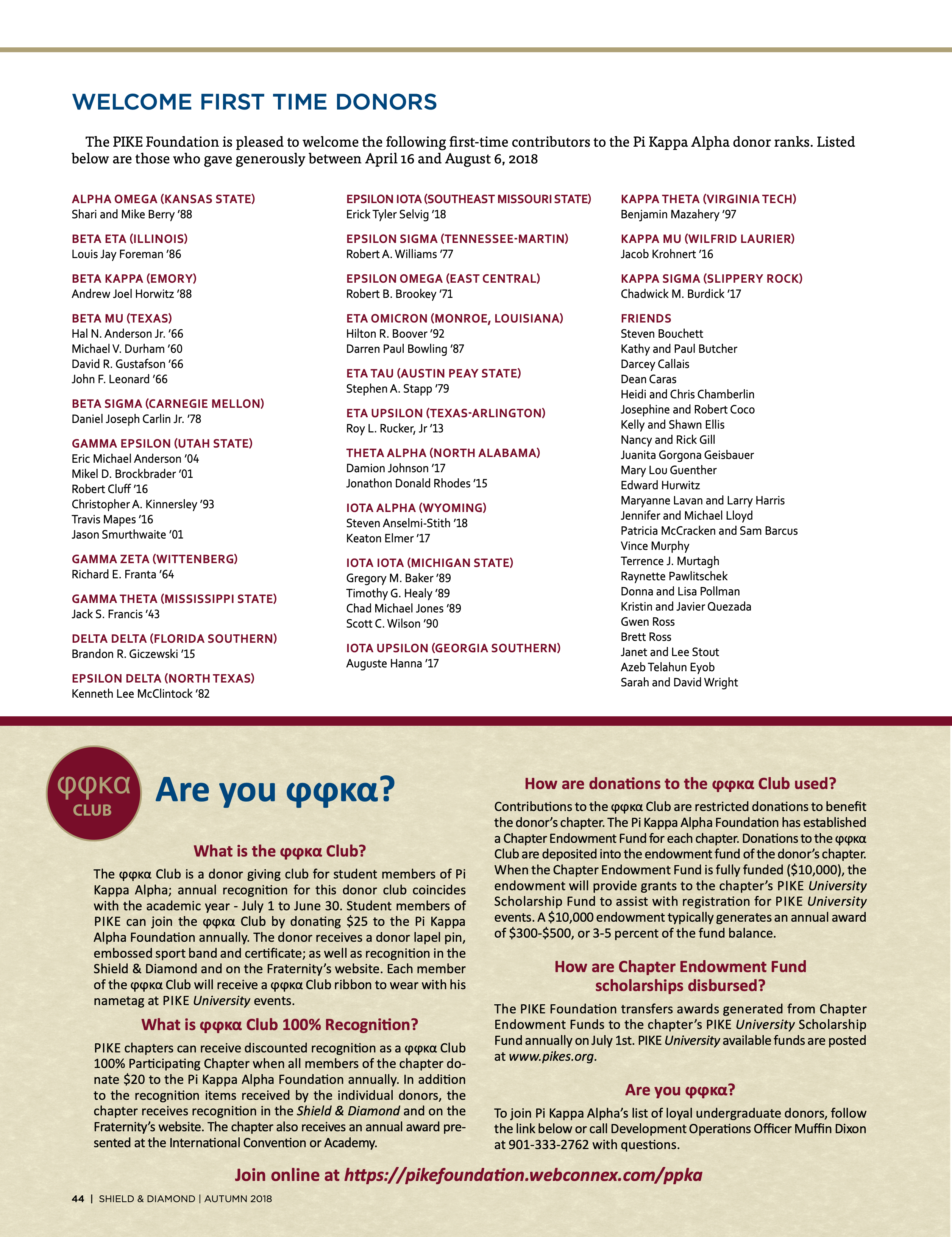 Welcome First Time Donors, Autumn 2018